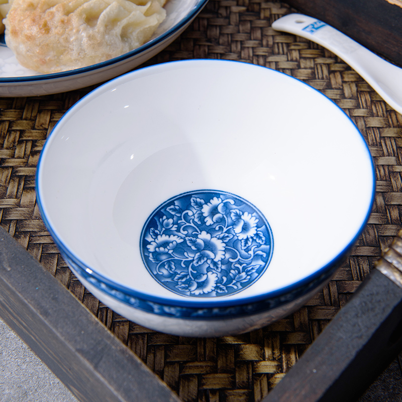 Eat dishes home household of Chinese style, cheng DE millennium peony blue and white porcelain tableware creative four dishes