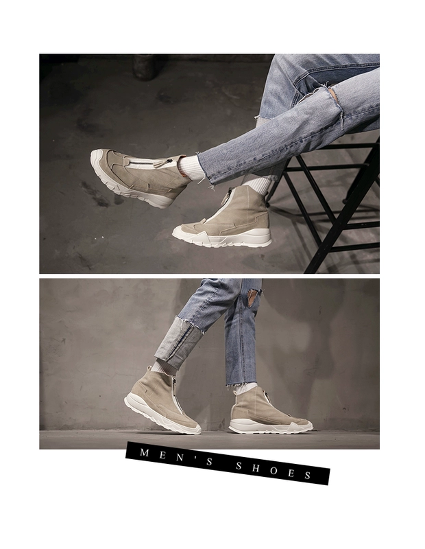 Phong cách đường phố mùa xuân mới giày cao gót nam Nhật Bản giày dây kéo retro nam xu hướng cá tính giày nam đế dày - Giay cao giày cao cổ bộ đội