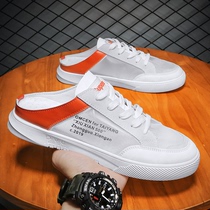 Canvas shoes men semi-drag slippers summer new 2021 Korean version of breathable ins lazy people a pedal heelless casual shoes