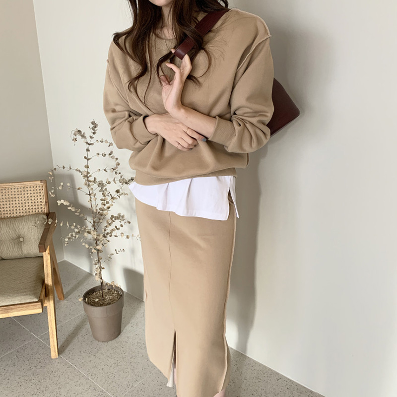 Large size for autumn and winter Two sets 2021 new light cooked ethos relaxed 100 lap thick cotton T high waist open fork half body dress