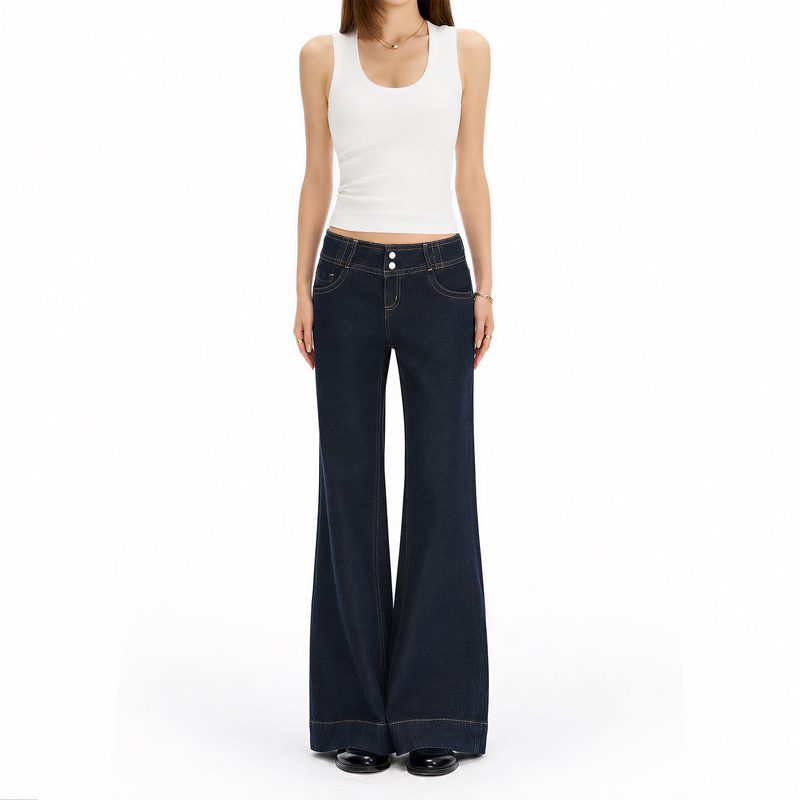 American-Style Dark Blue Low-Rise Jeans for Women, 2026 Summer New Versatile Slim-Fit Straight-Leg Non-Fading Flared Pants