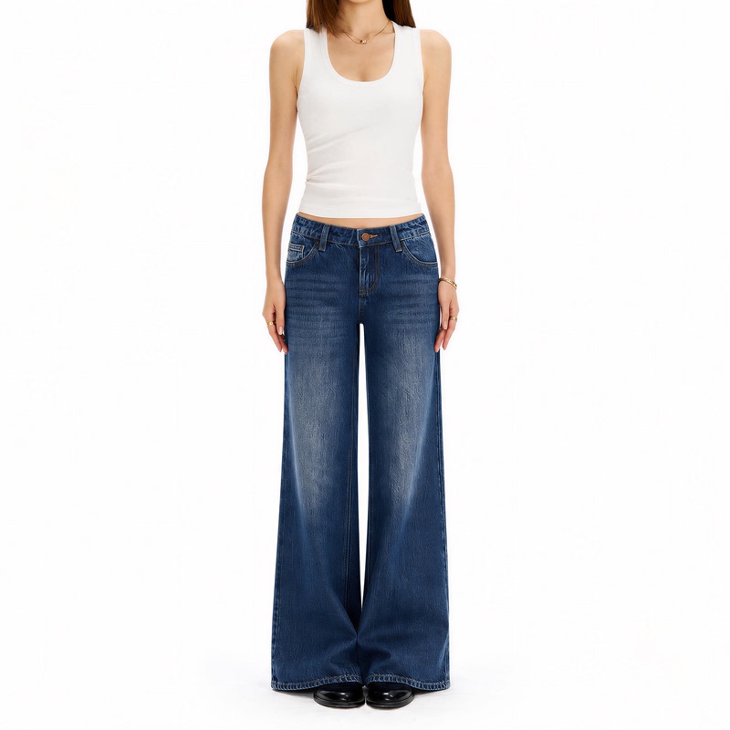 Ktap | Jennie Cow |   Niewei'Er Retro Low-Waisted Wide-Leg Jeans for Women, Thin and Drapey, Slimming Straight-Leg Pants