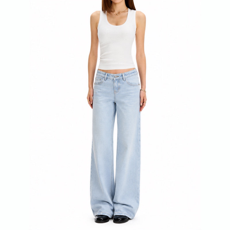 Ktap | Lightly Bleached White Cowhide | Light Blue Clouds~ Visual Effect That Feels Like a Cooling Down! Loose-Fitting Mid-Waist Wide-Leg Straight Pants That Cover the Body.