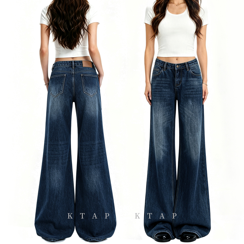 Ktap | Jennie Cow |   Niewei'Er Retro Low-Waisted Wide-Leg Jeans for Women, Thin and Drapey, Slimming Straight-Leg Pants