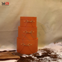 Yage round orange leather storage box Gold chain Model room storage box Interior decoration cloakroom storage box