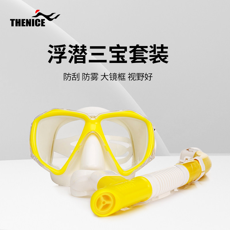 THENICE Diving Mirror Snorkeling Triple Treasure Adult Full Dry Type Straw Suit Anti-Fog Diving Mask Equipped