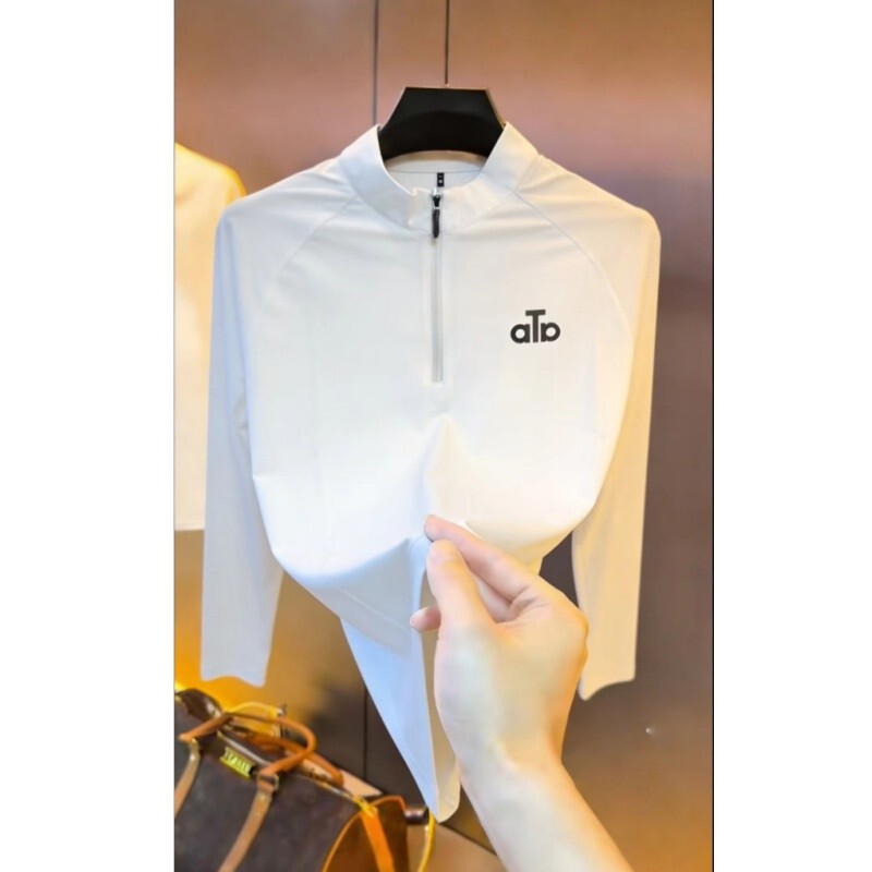 European Style Autumn New Men's Long-Sleeve T-Shirt with Half-Zip, Light Luxury, Fashionable, Simple, Skin-Friendly, Cool-Feeling, Stretchy Base Shirt