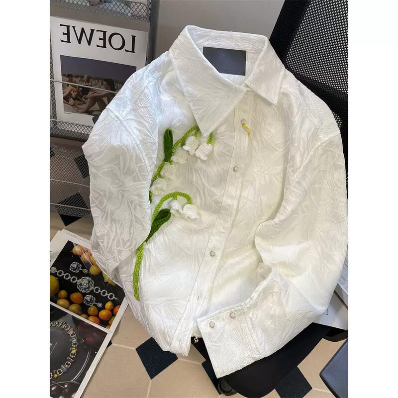 High-End Niche Design-Inspired Unisex Autumn 3D Floral Shirt Jacket, Loose-Fitting Chanel-Style Unique Long-Sleeve Top High-End Niche Design-Inspired Unisex Autumn 3D Floral Shirt Jacket, Loose-Fitting Chanel-Style Unique Long-Sleeve Top