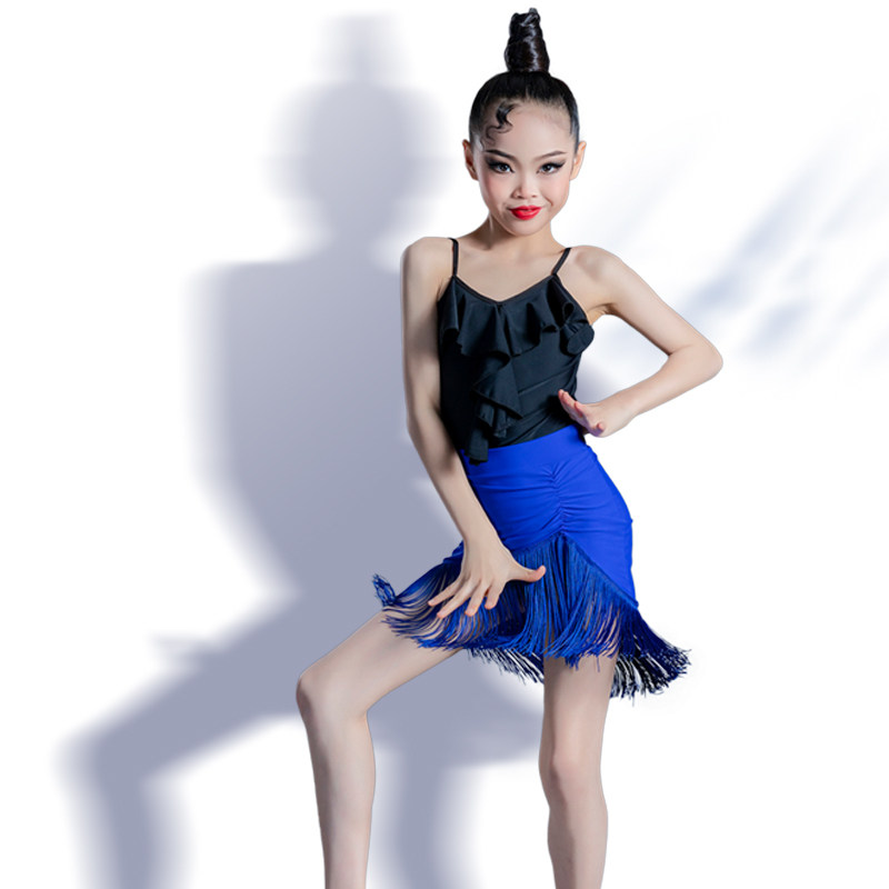 Girls and children's Latin dance clothing practice clothing professional performance clothing sling dance skirt competition clothing summer fringed skirt