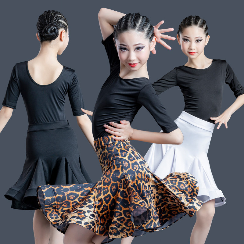 New children's Latin dance clothing female practice competition performance clothing season summer net red BAO WEN Latin dance skirt sleeves