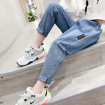  Girls  jeans spring and autumn thin Western style outer wear trousers Korean version of large and medium childrens fashionable small pants childrens pants trend
