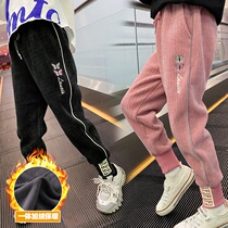 Girls  pants 2020 winter new corduroy trousers casual plus velvet thickened warm one-piece velvet childrens cotton pants