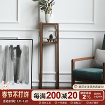 Nordic style flower pot shelf literary new Chinese style living room balcony all solid wood telephone stand North American black walnut flower stand