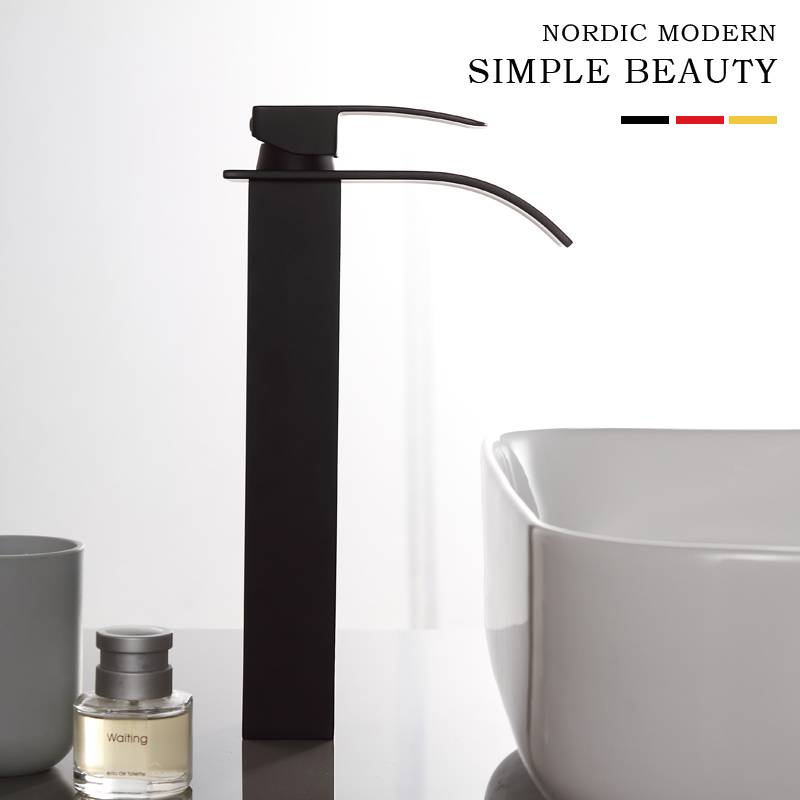 Black hot and cold tap Terra basin Single-hole surface basin ultra-thin washbasin Copper Matt Waterfall Type Out tap
