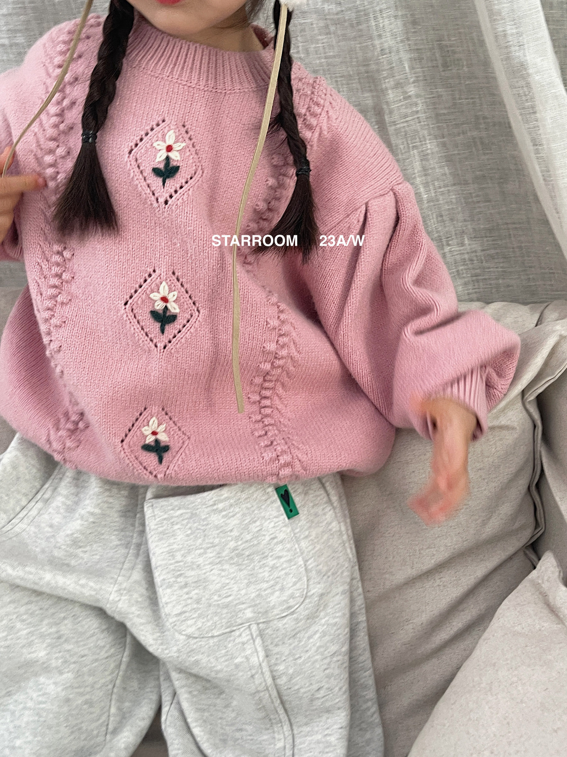 STARROOM 儿童毛衣秋冬小童女孩加厚保暖刺绣甜美洋气套头上衣