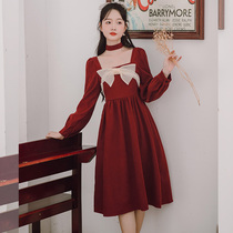  Early autumn red dress womens autumn 2021 autumn and winter new waist college style light ripe skirt