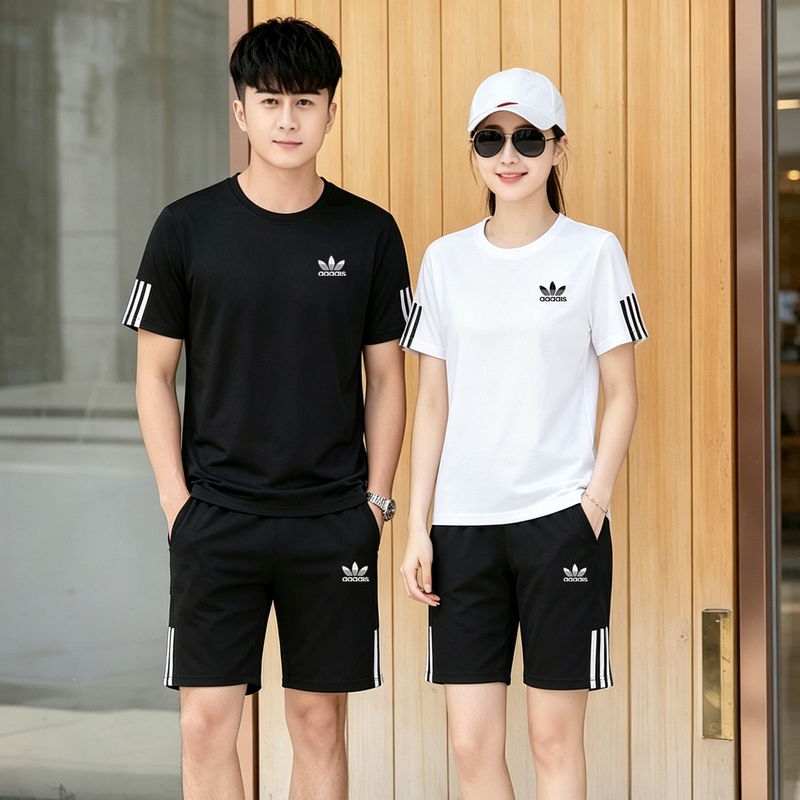 Sports Trefoil Ice Silk Short Sleeve Set for Men and Women 2026 New Three-Stripe Shorts Quick-Dry Two-Piece Set for Physical Exam Sports Trefoil Ice Silk Short Sleeve Set for Men and Women 2026 New Three-Stripe Shorts Quick-Dry Two-Piece Set for Physical Exam
