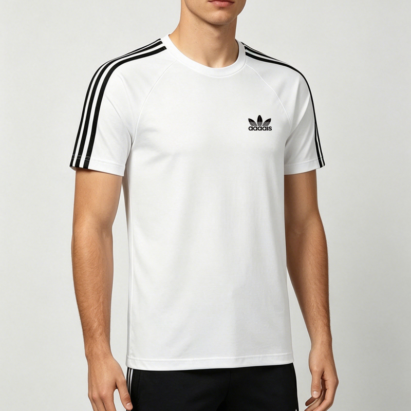 Summer Clover Pure Cotton Short-Sleeved T-Shirt for Men 2026 New Style Round Neck Three-Stripes Half-Sleeved Sports Top Base Shirt