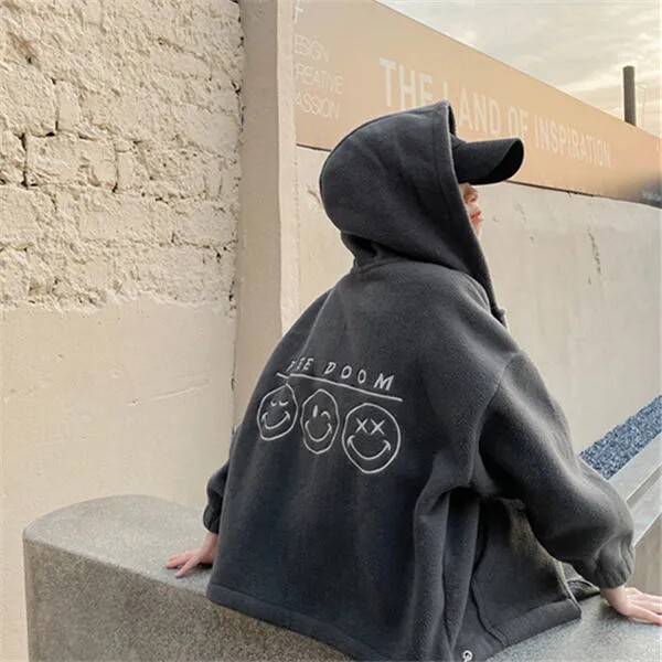 Boys plus velvet thick fried street coat winter fashionable grain velvet 2021 new medium and large winter polar fleece hooded