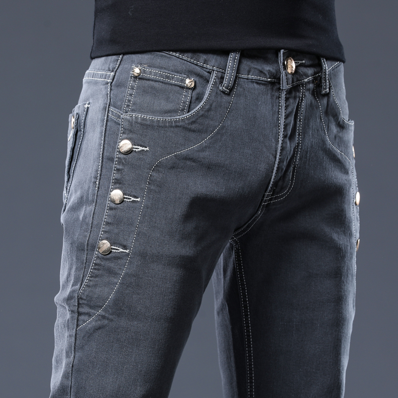 Summer slim fit jeans Men's boomers Slim Foot Korean version Trend Men Casual Pants 100 lap long pants