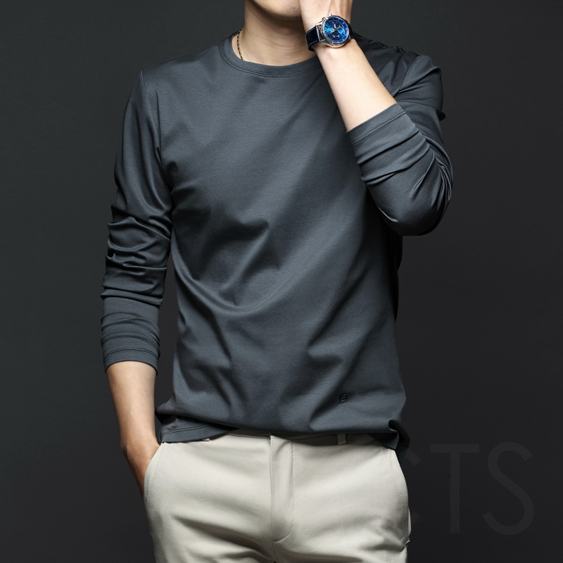 Autumn long-sleeved t-shirt men's round neck solid color slim-fit mercerized cotton business casual bottoming shirt men's autumn top clothes