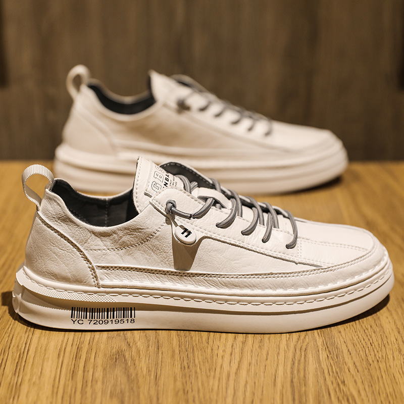 Small white shoes men's 2022 Summer Korean version trendboard shoes 100 hitch sport breathable inside heightening men's casual leather shoes