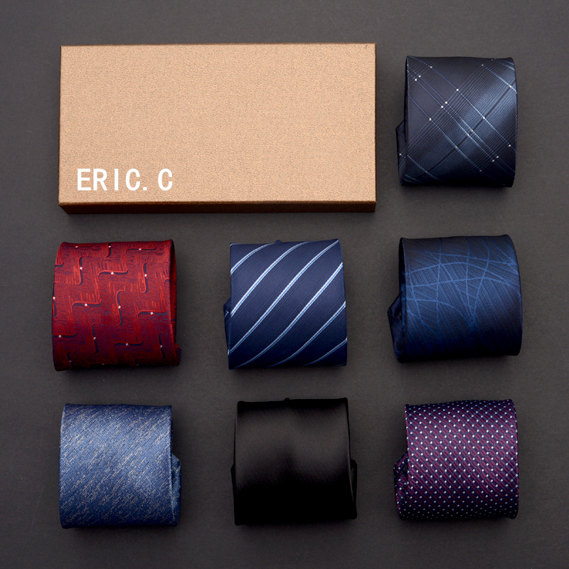 Men's 8cm Business Positive Dress Tie Stripes Groom Wedding Korean version to work uniform Career fashion Red Black Youth