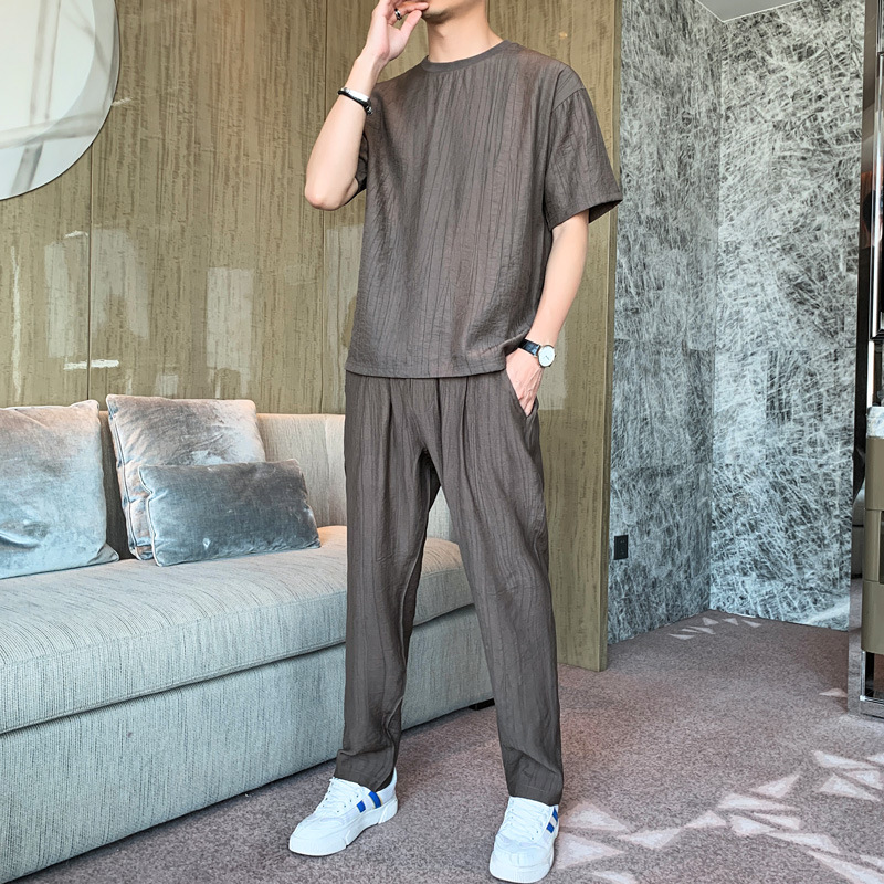 Sports suit men 2021 summer T - shirt thin loose long pants leisure Chinese style two - piece set