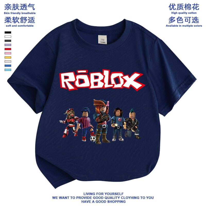 Roblox Clothes Boys' Short-Sleeved T-Shirt Summer Pure Cotton Top Children's Clothing Roblox Printed Half-Sleeve Shirt Trendy T-Shirt