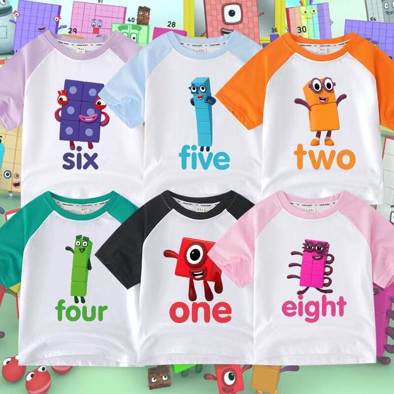 Numberblocks Children's T-Shirt Kids' Number Blocks Short-Sleeve Clothing Summer Raglan Sleeve Baby 1 to 10 Trendy