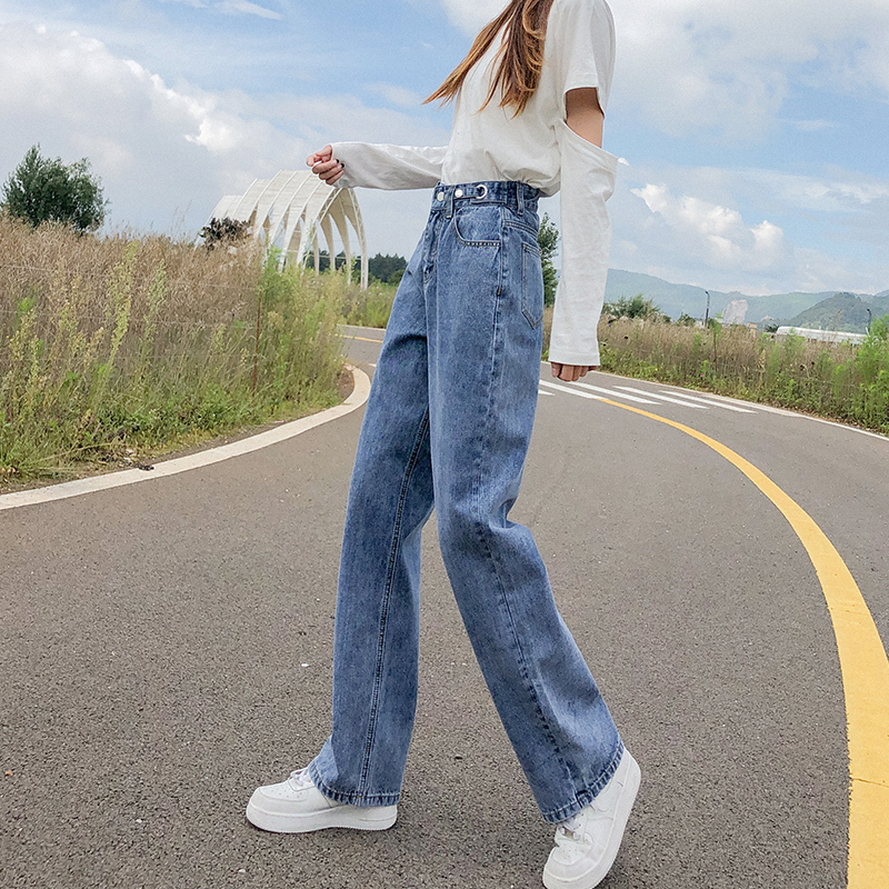 High-Waisted Jeans, Spring 2026 New Style, Women's Straight-Leg, Loose-Fitting, Adjustable Buckle, Wide-Leg, Extra-Long, Floor-Length Pants, Trendy ins
