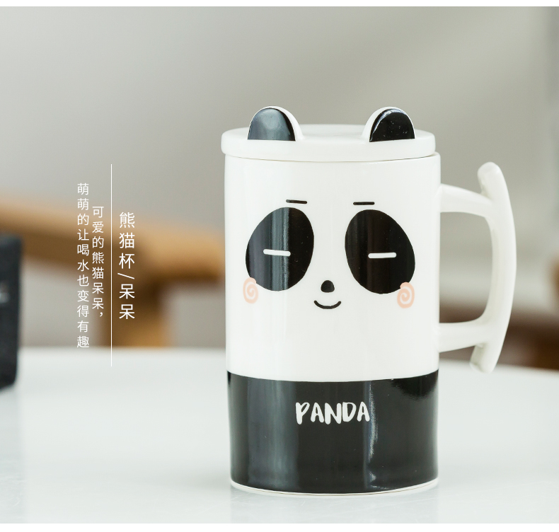 Nan sheng ceramic glass mugs creative cartoon panda cup pure and fresh and lovely move household with cover