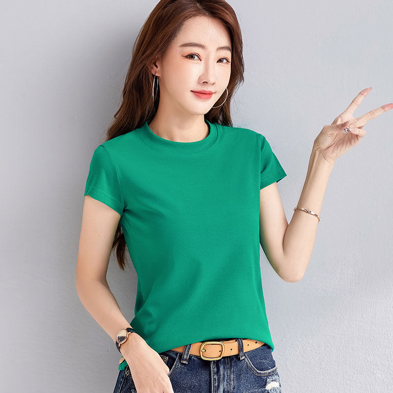 Small high elastic short-sleeved t-shirt female summer green simple middle-aged mother young 2022 new loose top