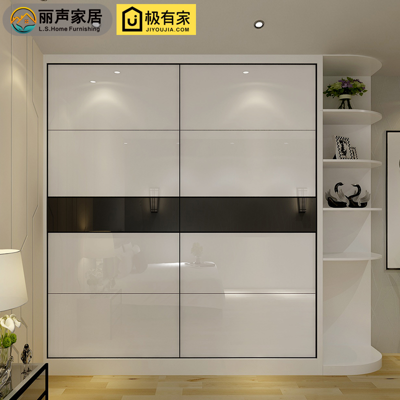 High-gloss paint wardrobe sliding door custom-made Nordic simple modern wall cabinet door environmentally friendly solid wood sliding door