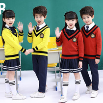 Kindergarten Garden Clothing Spring Autumn Performances Childrens Banfu Winter Sweater Inglust Style English Wind suit Three sets of elementary school uniforms for elementary school children