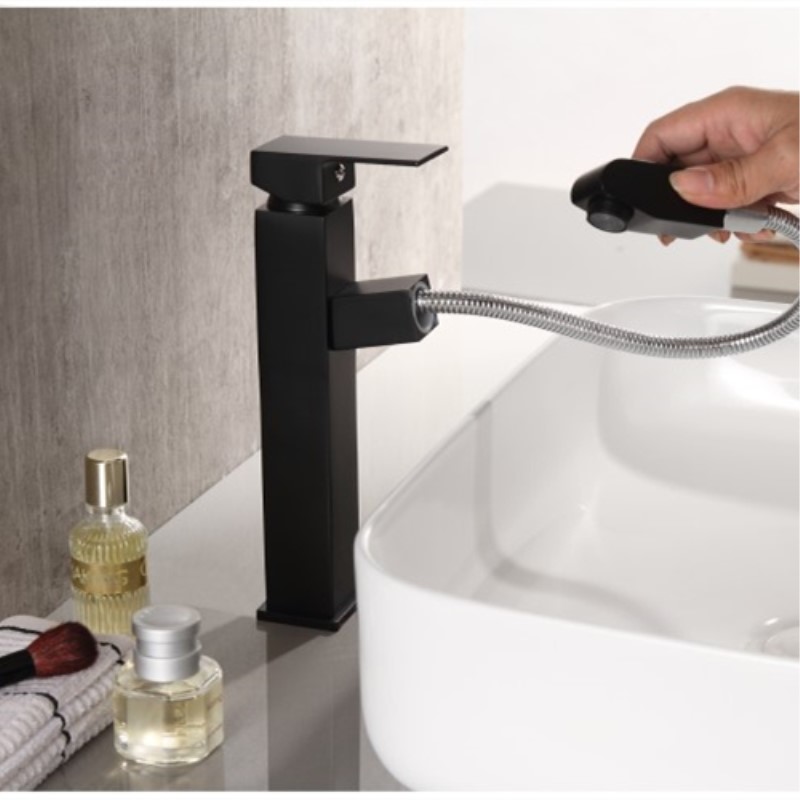 Black silver full copper hot and cold pull-out faucet on-counter basin under-counter basin faucet high and low faucet