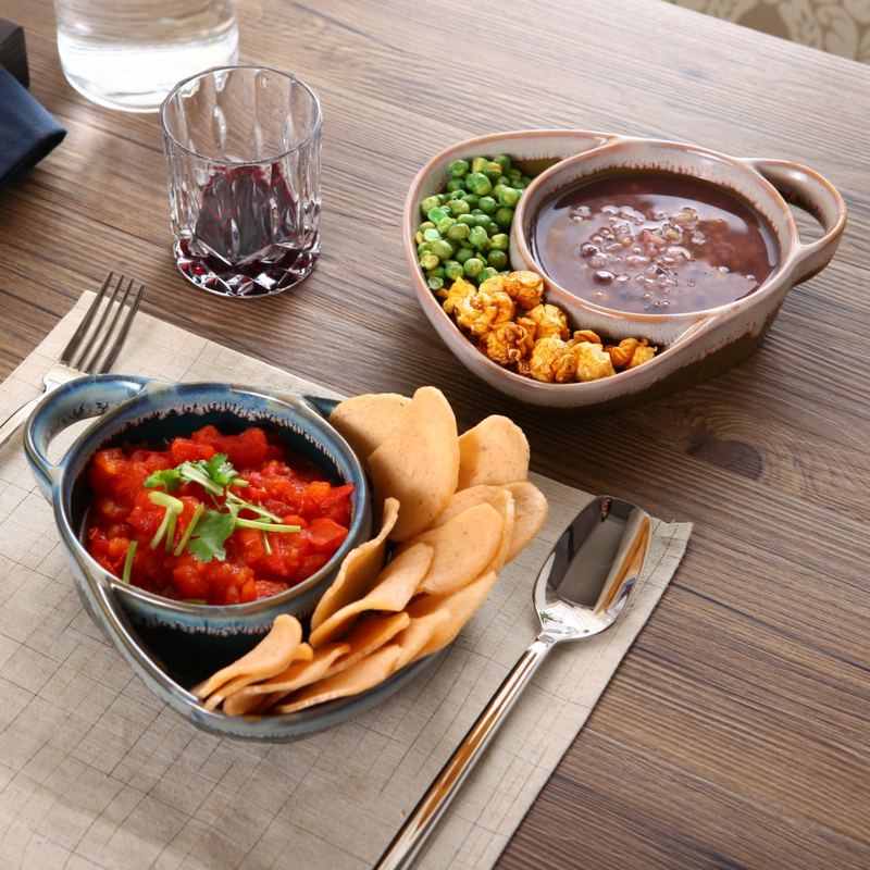 European and American Retro Fan-Shaped Ceramic Breakfast Platter Baking Tray Stoneware Double Soup Bowl Creative and Unique Restaurant Single-Serving Tableware