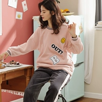 Đồ ngủ nhung san hô mới của phụ nữ mùa đông dày dễ thương ngọt ngào flannel ấm áp dịch vụ nhà giản dị có thể được mặc bên ngoài phù hợp đồ ngủ nữ