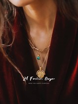 (spot) MISSOMA green square peacock stone inlaid gilded retro lock bone necklace SAVI same paragraph