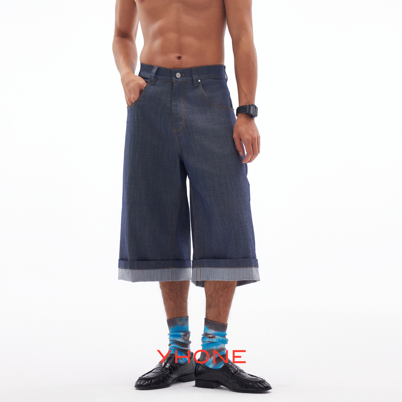 Yhone【Kurabo Denim Shorts】Loose Straight Casual Capri Pants 25 Spring/Summer New Collection