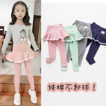 Girls spring and autumn leggings fake two-piece skirt pants foreign-style cotton childrens outer wear middle-aged childrens pants spring pants skirt