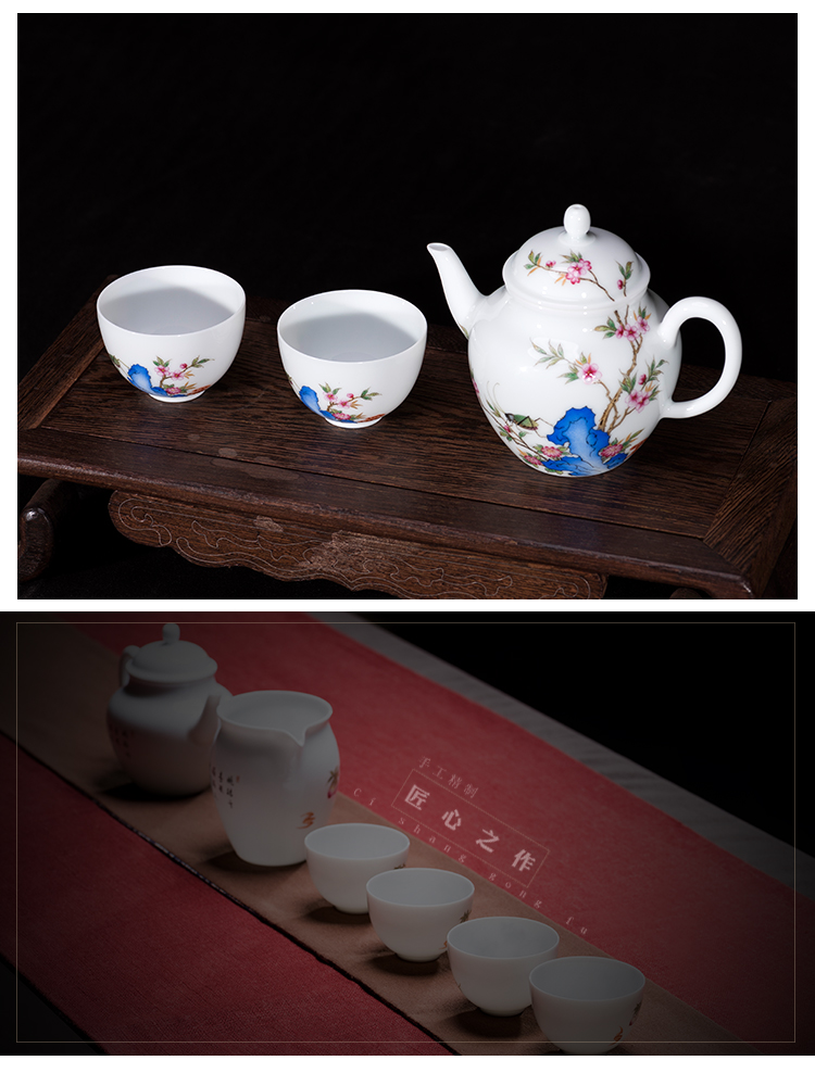 Jingdezhen kung fu tea set of pottery and porcelain enamel see hand - made paint painting of flowers and tea cup tea set