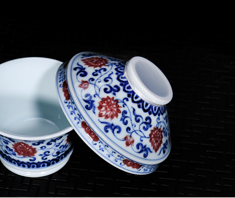 Jingdezhen tureen suit) make tea cup bowl is pure blue and white youligong hand - made ceramic tea set kunfu tea