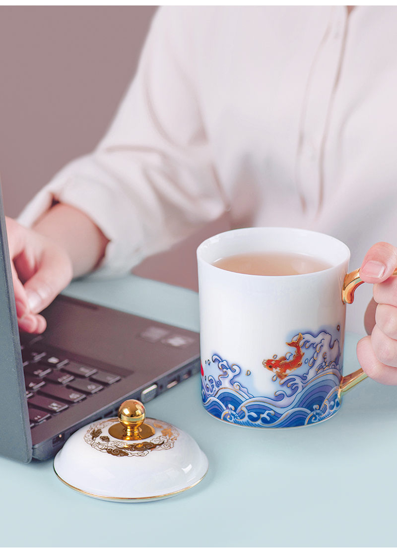 Jingdezhen ceramic cups a single move onward with cover large capacity office cup cup masters cup business gifts