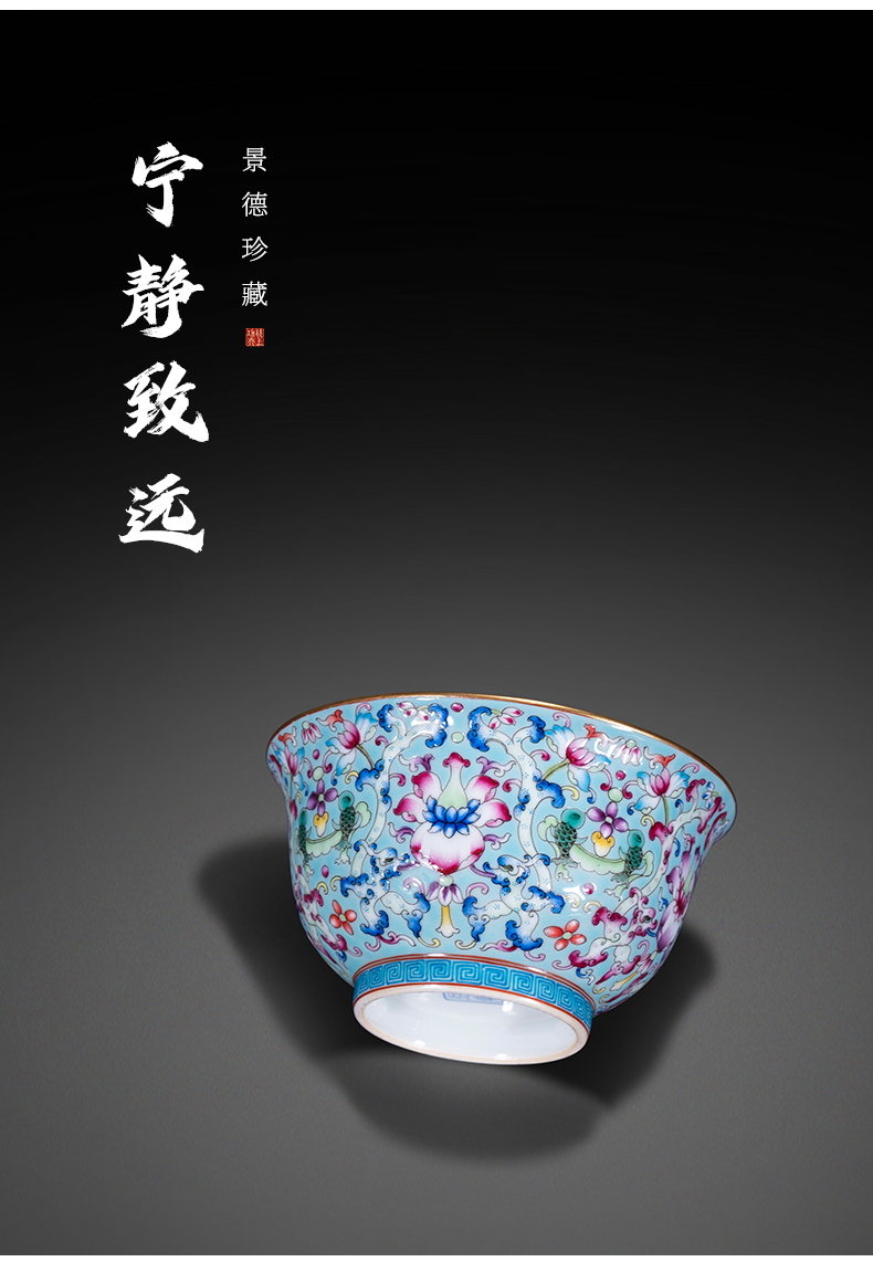 Jingdezhen ceramic flower master hand of blue and white porcelain enamel dragon grain treasure phase CPU kung fu tea cup sample tea cup