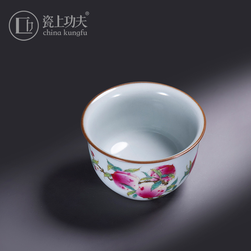 Jingdezhen your up ceramic manual hand - made peach colored enamel cylinder of the porcelain sample tea cup master cup kung fu tea set