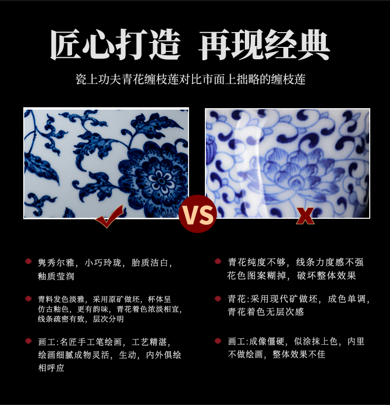 Blue and white porcelain vase of porcelain of jingdezhen ceramic vase furnishing articles sitting room of new Chinese style restoring ancient ways of archaize porcelain handicraft collection