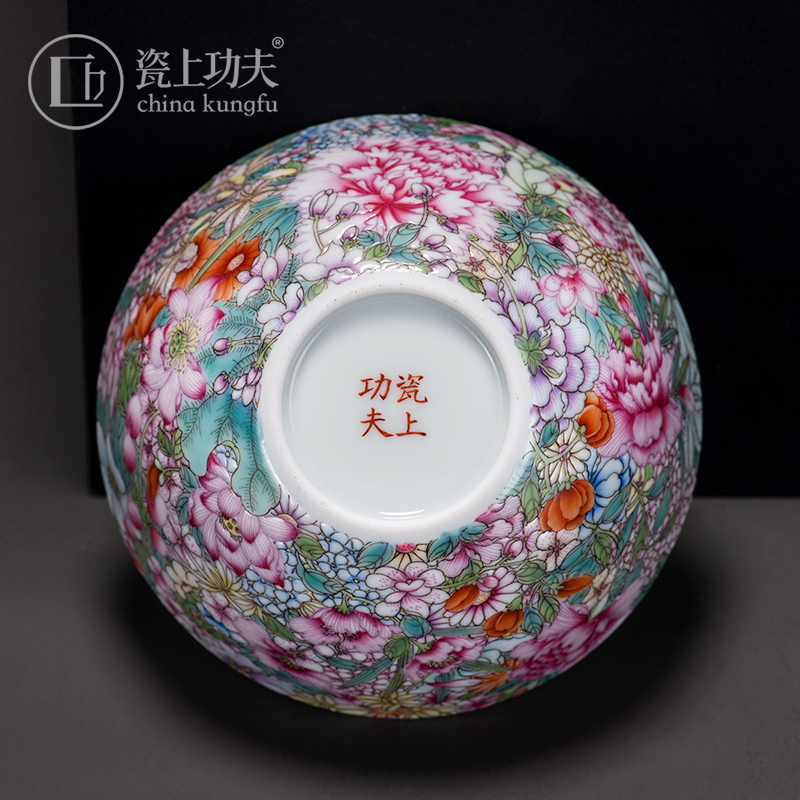 Master kung fu tea set on the porcelain ceramic sample tea cup cup hand - made m letters flowers single CPU personal cup thin foetus enamel cup