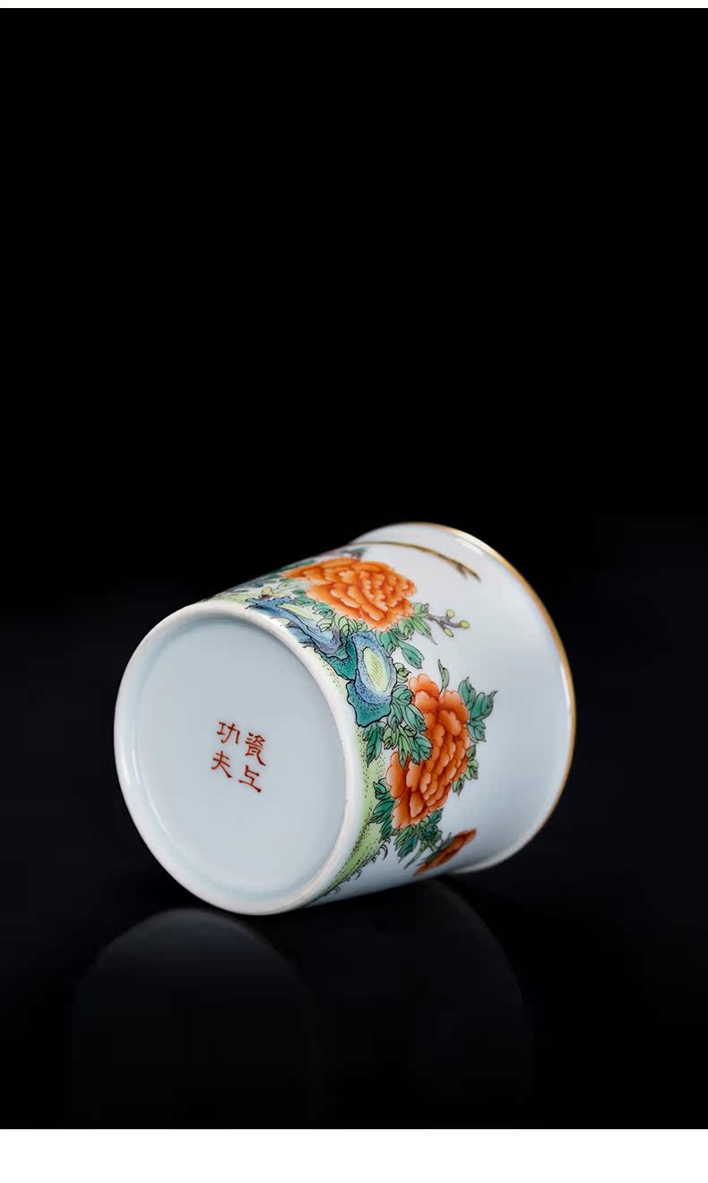 Porcelain hand made peony flowers and birds on the kung fu master cup of jingdezhen ceramic cups kung fu tea set single cup sample tea cup