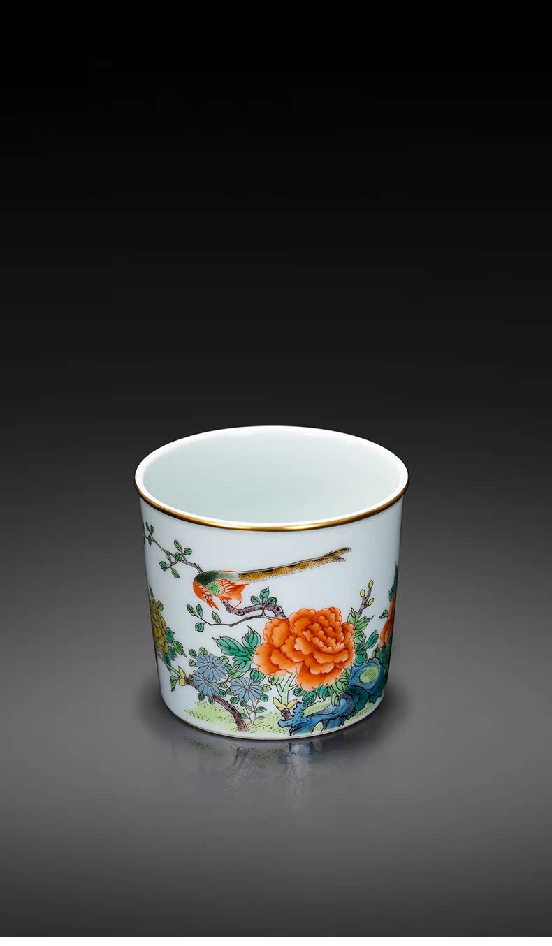 Porcelain hand made peony flowers and birds on the kung fu master cup of jingdezhen ceramic cups kung fu tea set single cup sample tea cup